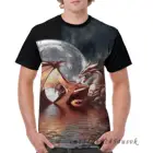 Забавный Графический Мужская футболка с рисунком футболки Дракон Moon фантастической художественной дизайн женская футболка, короткие рукава повседневные футболки