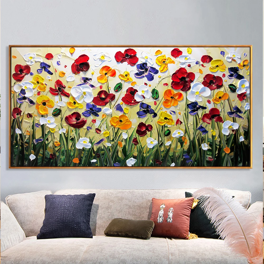 

Hand Painted Abstract Colorful Oil Flower Art Oil Painting Wall Watercolor Decorative Canvas Painting Cuadros For Living Room