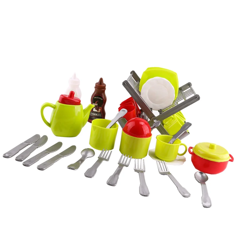 

1 Set of Kids Tableware Educational Kitchen Dish Rack Teapot