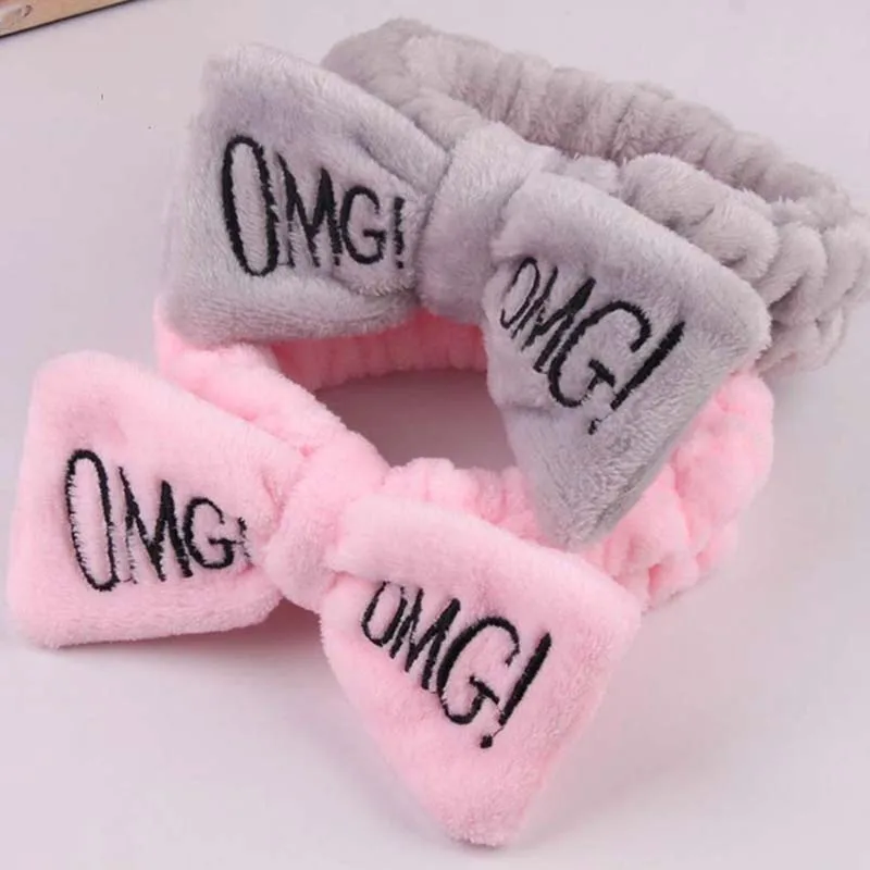 Новое письмо "OMG" Повязки для женщин Flannel Мягкий Лук Повязки Девушки мыть лицо turban Симпатичные эластичные головные уборы аксессуары для волос