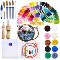 kaobuy 145pcs 3d wool embroidery kit needle felting supplies and embroidery tools set for embroidered painting