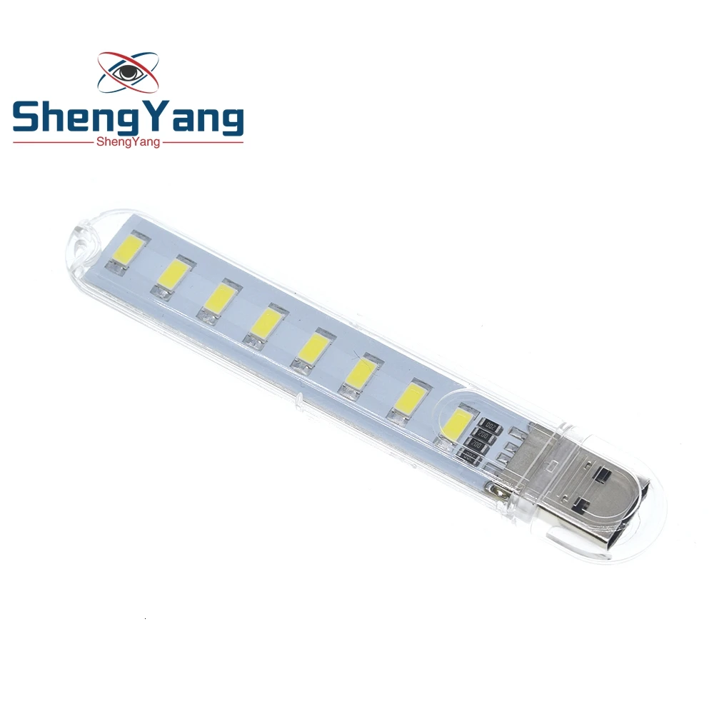 ShengYang Mini Портативный USB Night светильник 8leds 5730 SMD Book светильник s 5V для ПК, ноутбуков, компьютера, мобильного питания, кемпинга