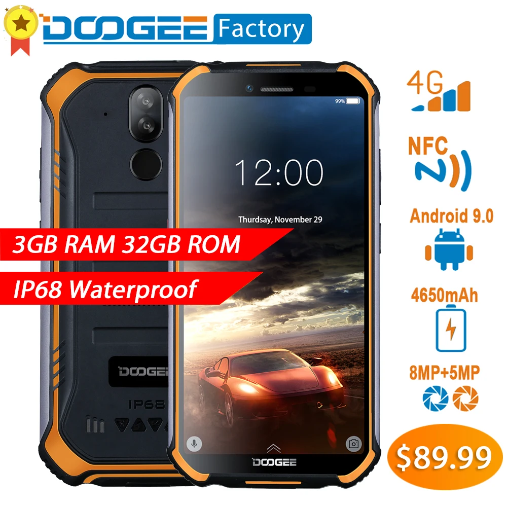 DOOGEE S40 4GNetwork прочный мобильный телефон Android 9 0 8.0MP IP68/IP69K MT6739 4 ядра 3 Гб оперативной