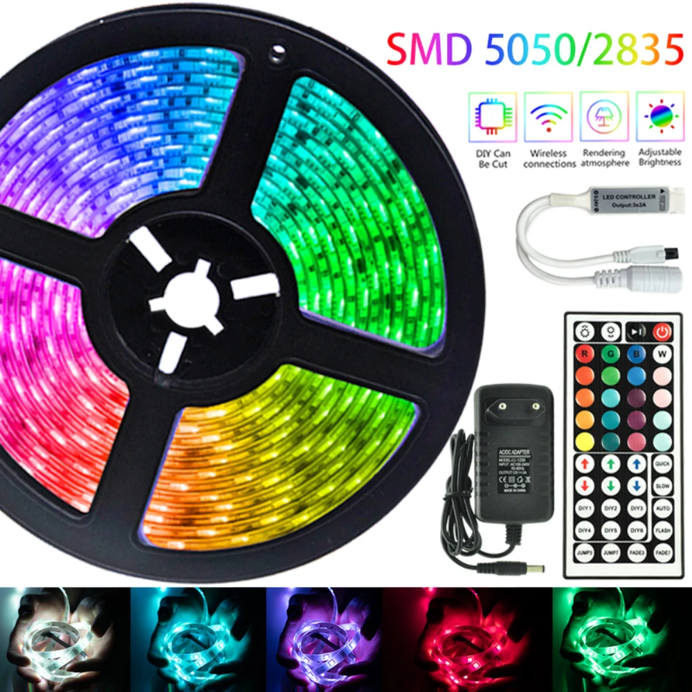 LED Strip Light Infrared Remote Control RGB 5050 2835 Waterproof 12V Ribbon Lamp Bedroom Decoration For Festival 5M 10M 20M 30M