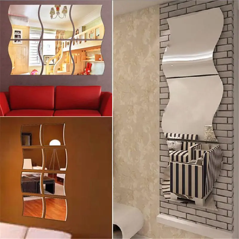 6 шт. зеркальные волнистые наклейки на стену | Дом и сад