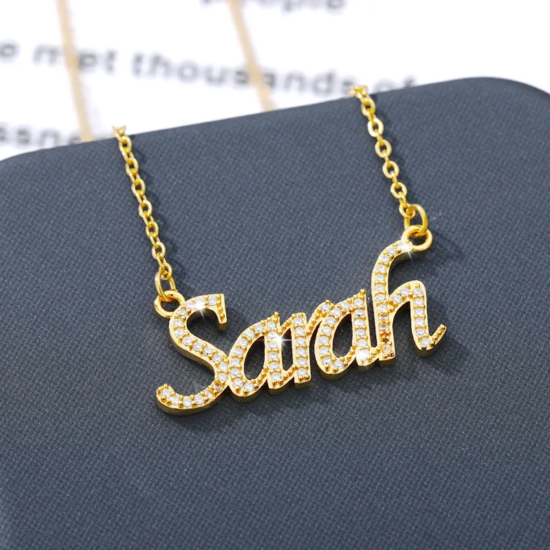 

Customize Any Name Necklaces For Women Add Stone Crystals Various Chains Zircon Necklaces Gold Plated Personalized Noble Jewelry
