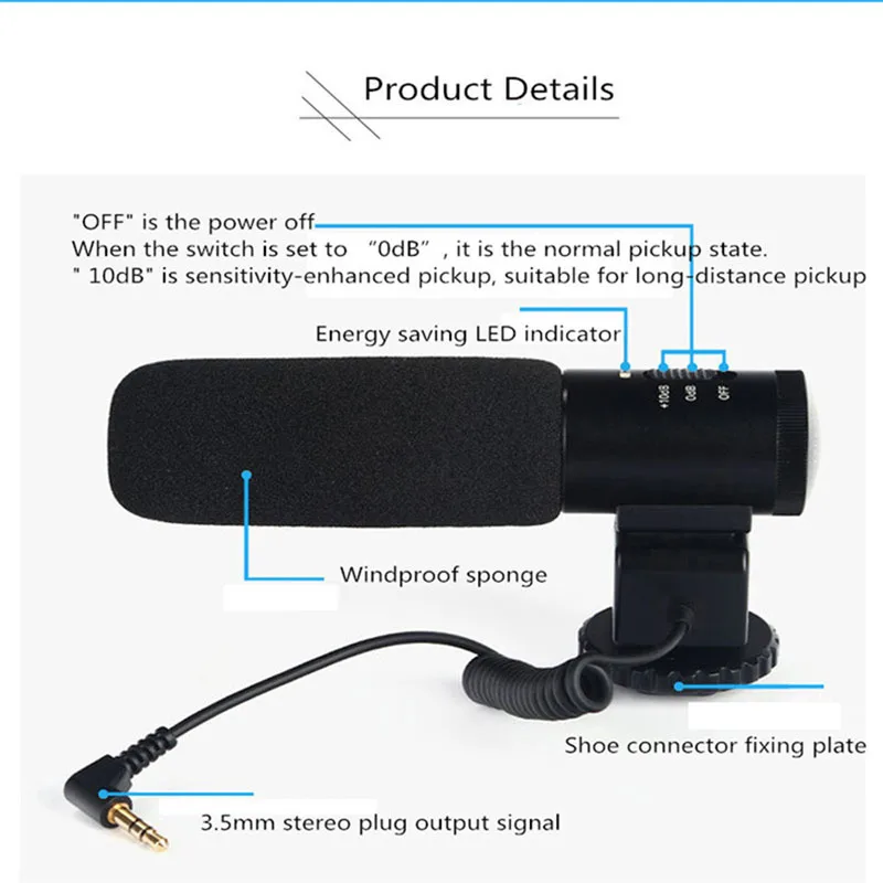 MIC-03 3 5 мм аудио кабель камера VLOG конденсаторный микрофон супер-кардиоидный