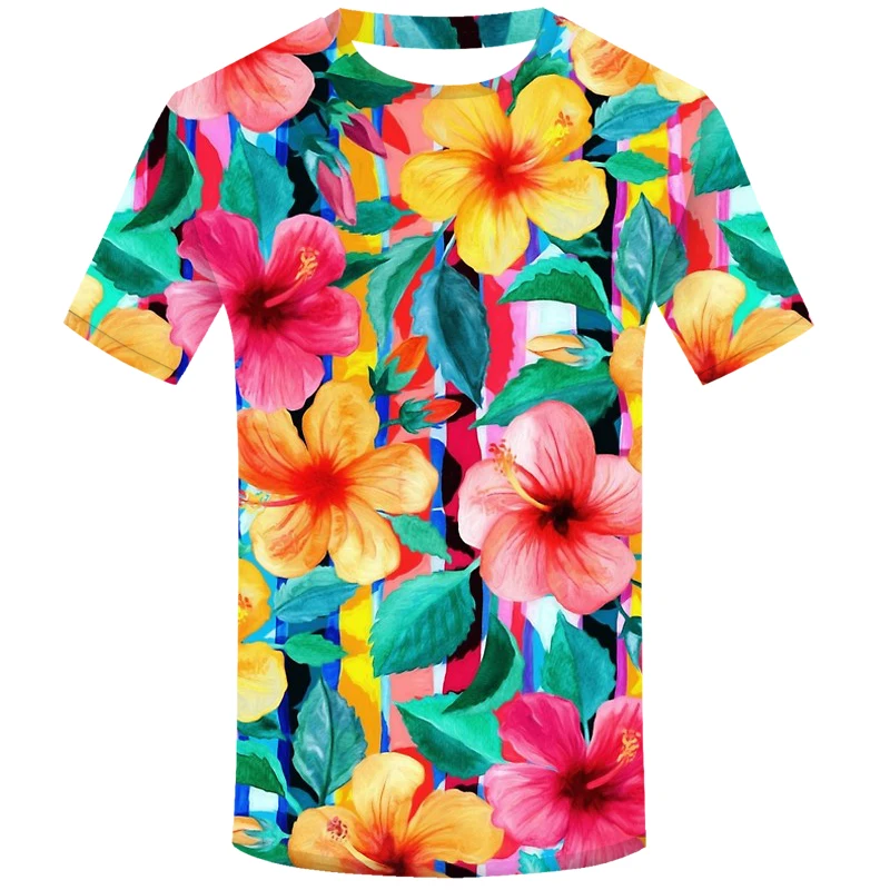Максималист Гавайский гибискус Цветочный с полосой 2020 3D Футболка Мужская модная