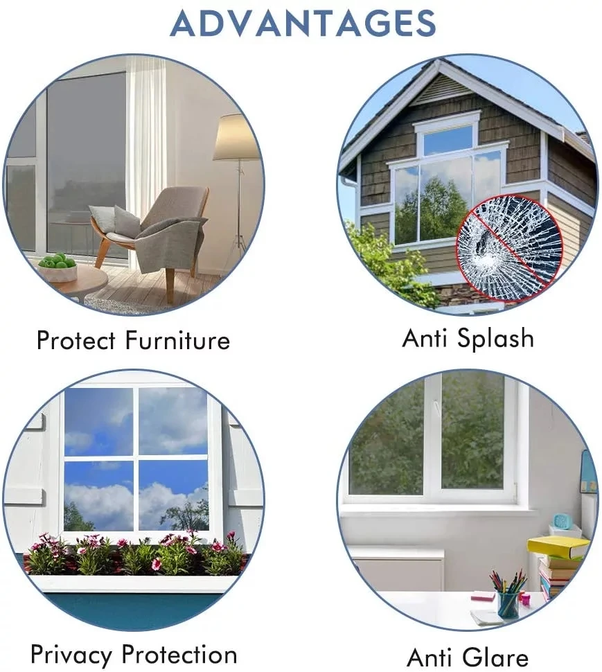 

Silver One Way Mirror Glass Film Privacy Self Adhesive Window Film Heat Control Anti UV Window Tint For Building Office Balcony