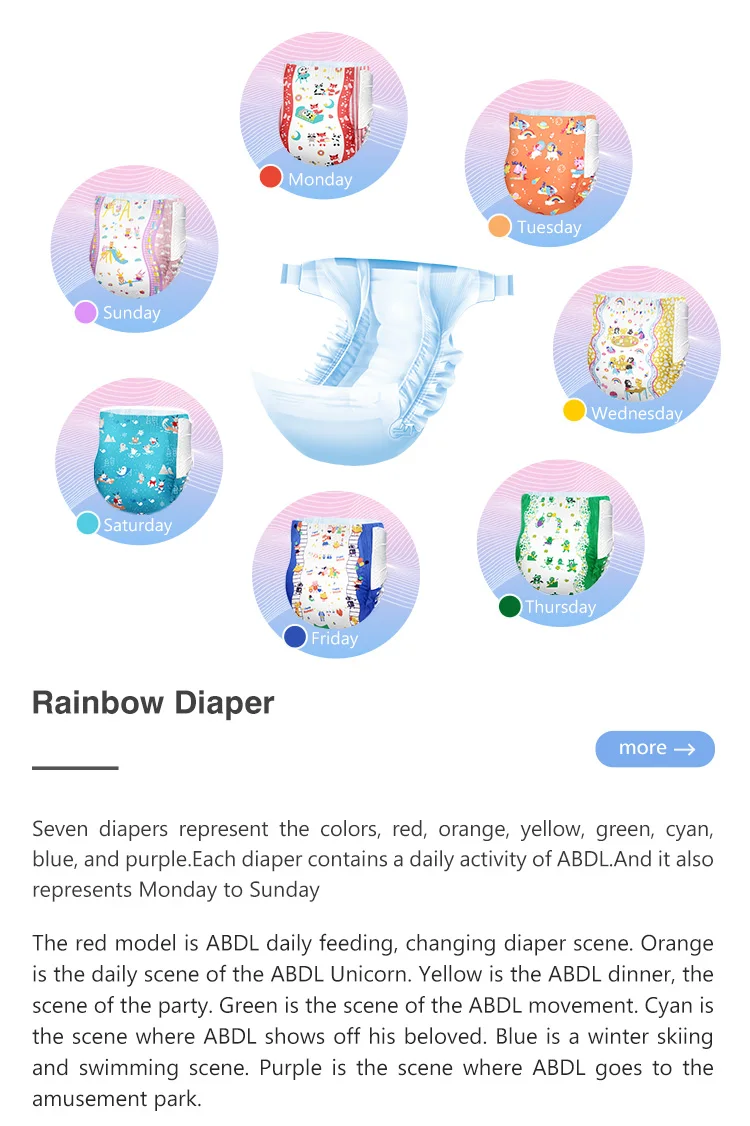 

ABDL adult baby 3 diapers cute cartoon pattern ddlg diaper pocket disposable abdl pull-up pants 7 colors