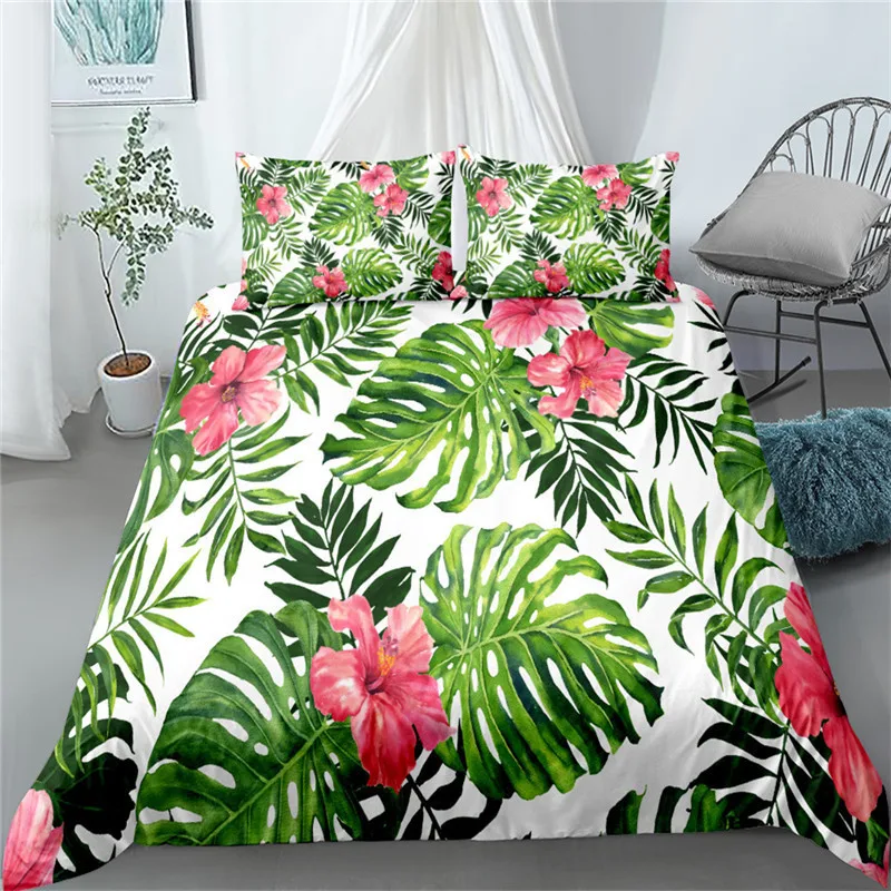 

Тропические растения 3d цветочный пододеяльник набор Король Королева двойной полный двойной один размер Комплект постельного белья