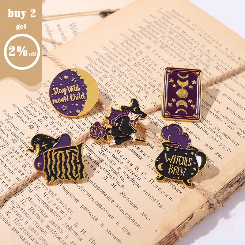 Волшебная книга на Хэллоуин эмалированные булавки лунное затмение ведьма шляпа