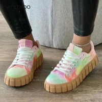 single shoes women 2021 summer new large size thick soled round toe front lace up color blocking low cut canvas shoes women