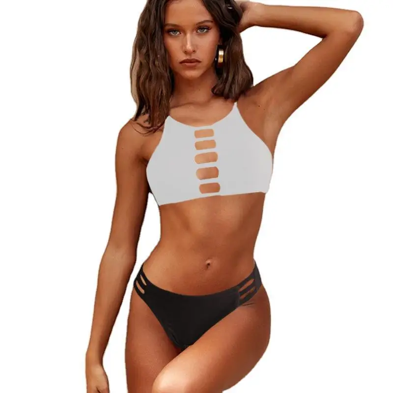 

Swimsuit 2021 new bikini female plain swimsuit multicolor high collar Bikini
