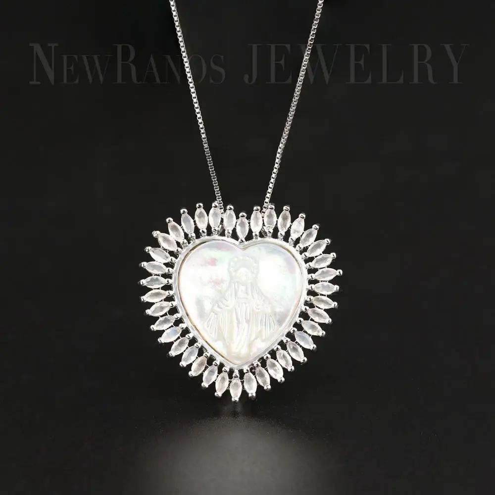 Newranos ожерелье Девы Марии в форме сердца жемчуг морской ракушки резной кулон Femme