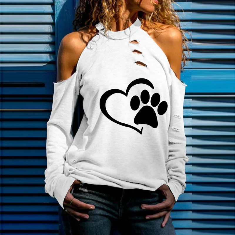 Новинка 2019 модная женская футболка с принтом Любовь собака Лапа большой размер