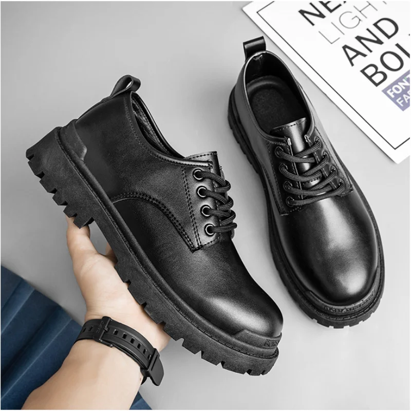 

Men Oxford Shoes Flat on Platform Casual Shoes Autumn Men Fashion Black Lace Up Leather Shoes Sewing Round Toe Zapatos Mujer