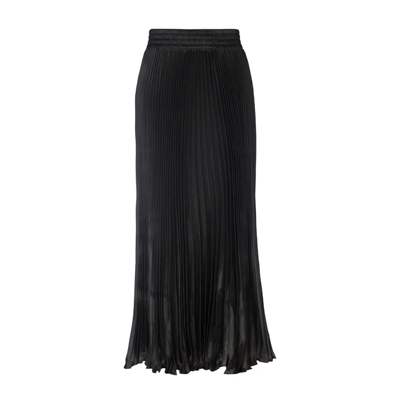 

HStar 2020 women Elegant Organ skirt Pleated Half-length Summer High Waist Skirt Metal color office lady Skirt