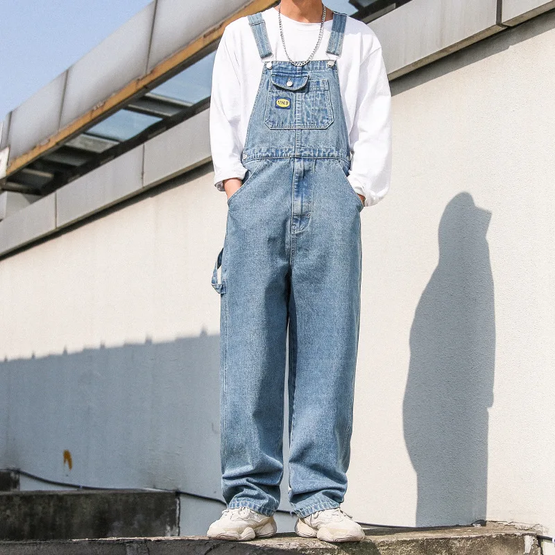 

2023 Spring Overalls Loose Casual Jeans Men 90% Cotton Quality Oversized Denim Trouser Man Cargo Male Suspender Pants