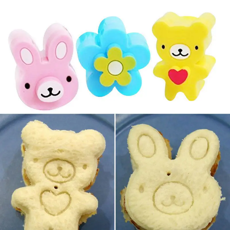 

3Pcs Sandwich Baking Cutter Mold Rabbit Panda Flower Maker Moulds Children Eating Happy Kitchen Cake Decoration Tools