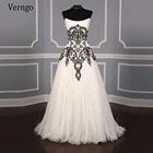 Классическое Белое и черное кружевное свадебное платье Verngo, фатиновое ТРАПЕЦИЕВИДНОЕ платье без бретелек, стандартное свадебное платье
