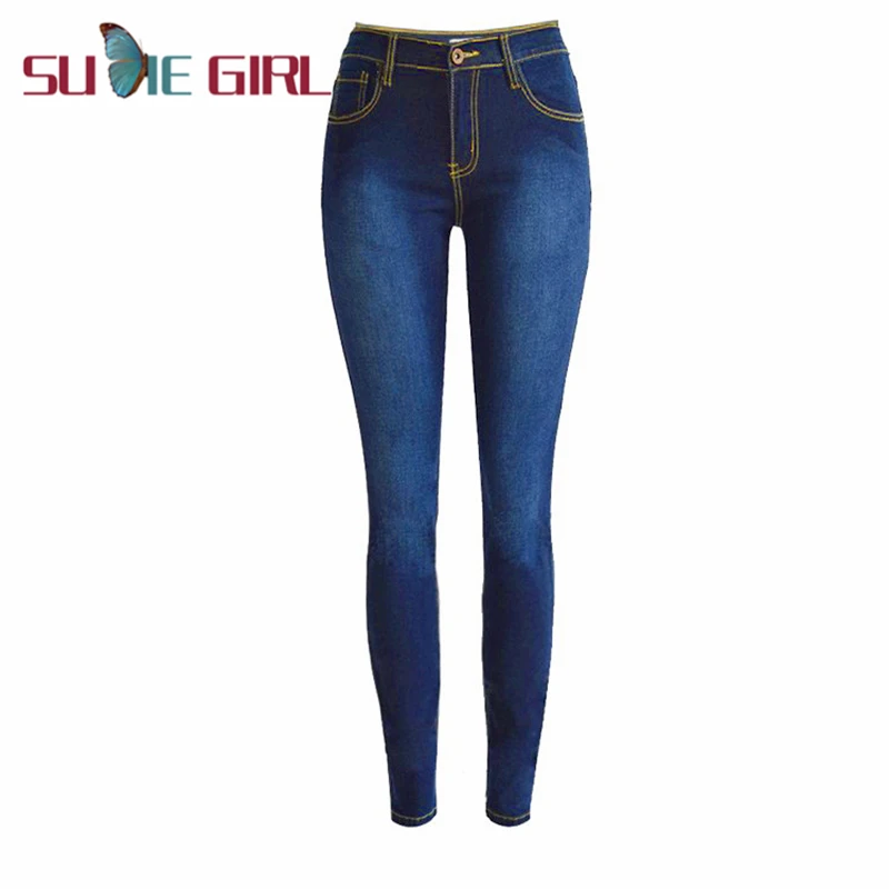 

SUDIE Girl Pure color sexy fashion slim stretch denim pants, ladies nine-point pants three colors blue light blue dark blue