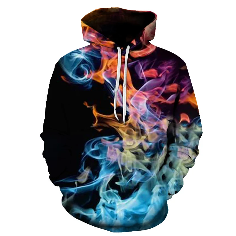 

3D printing streetwear cool flame solid color autumn and winter popular men's sweater hoodie personality fashion Harajuku