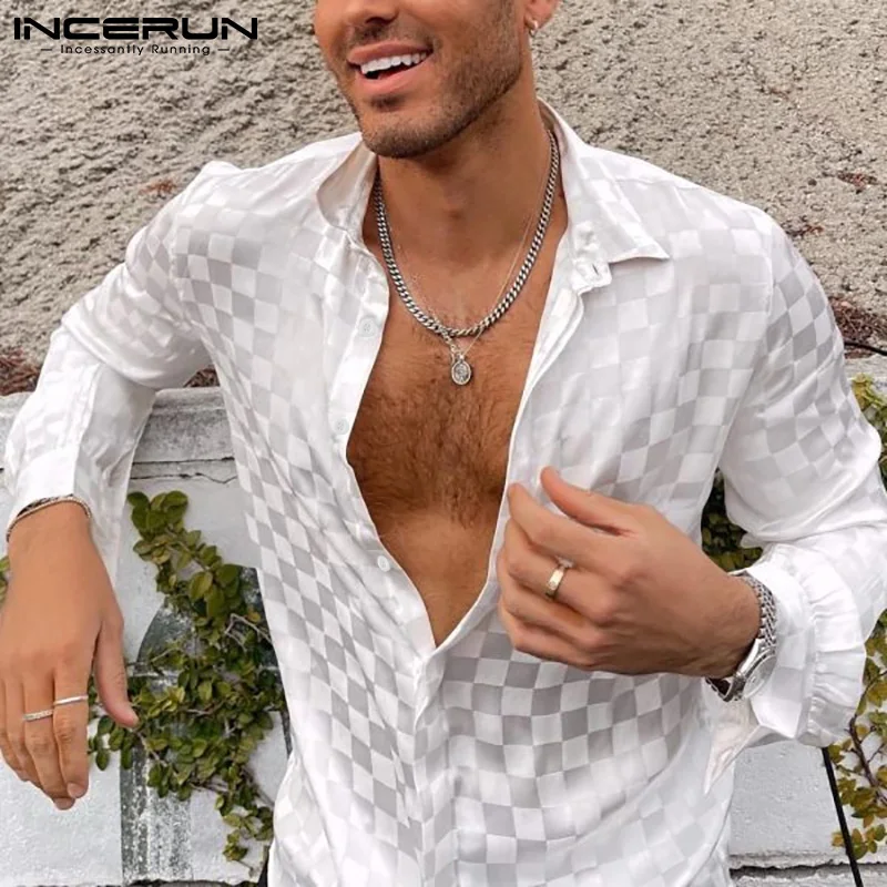 

2021 Fashion Men Casual Shirt Plaid Lapel Long Sleeve Streetwear Camisa Masculina Soft Button Leisure Brand Shirts INCERUN S-5XL