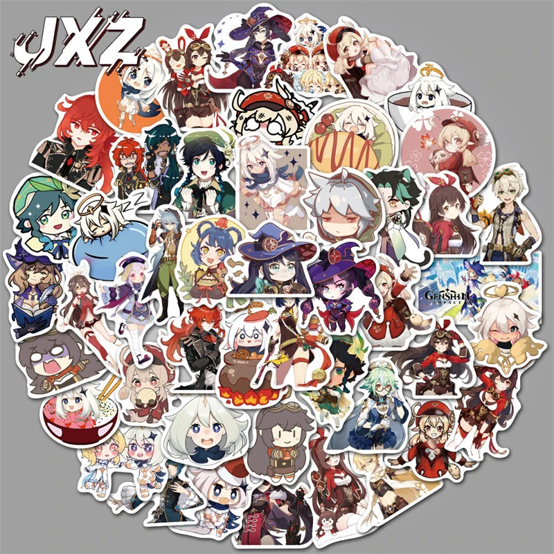 

50pcs/100pcs Anime Genshin Impact Stickers Morax Venti Klee Graffiti for Laptop Luggage Skateboard Guitar Sticker Toys