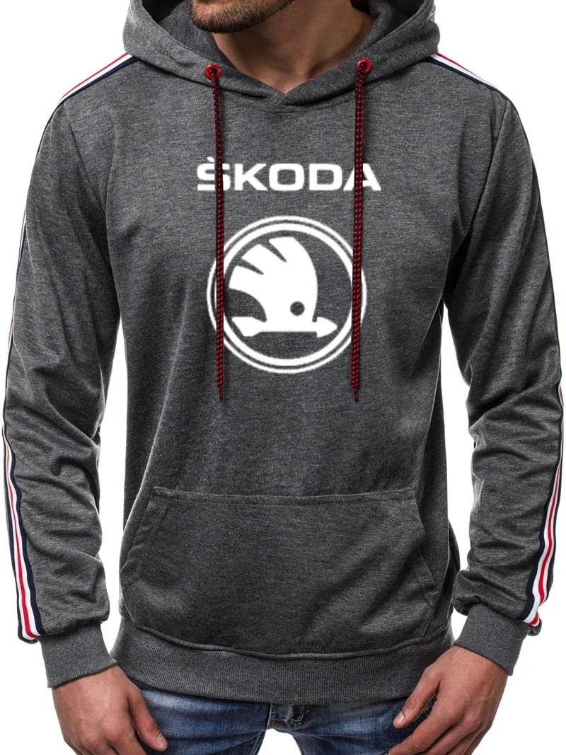 

2021NEW Casual Men's Hoodie Skoda Car Logo Printing high quality cotton Solid color stripe sweatshirt Harajuku Hoodie