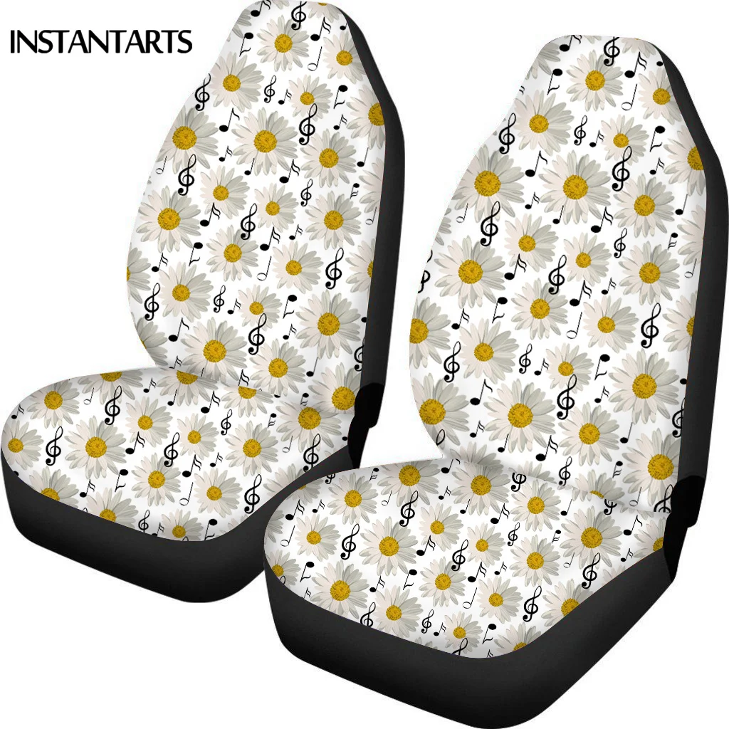 

Автомобильные чехлы для сидений INSTANTARTS, простые в установке, с рисунком музыкальных нот и маргариток, 2 шт./компл.