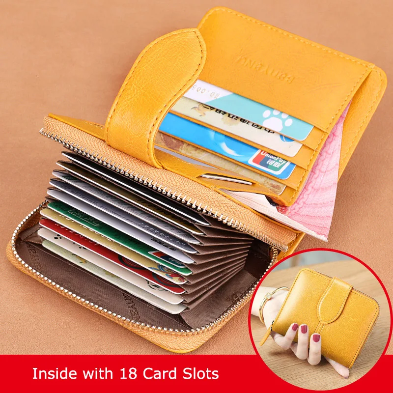 Small Wallet Women Genuine Leather 18 Card Slots Yellow Holder Female Purse Women's Wallets Lady Money Perse Zipper Walet | Багаж и