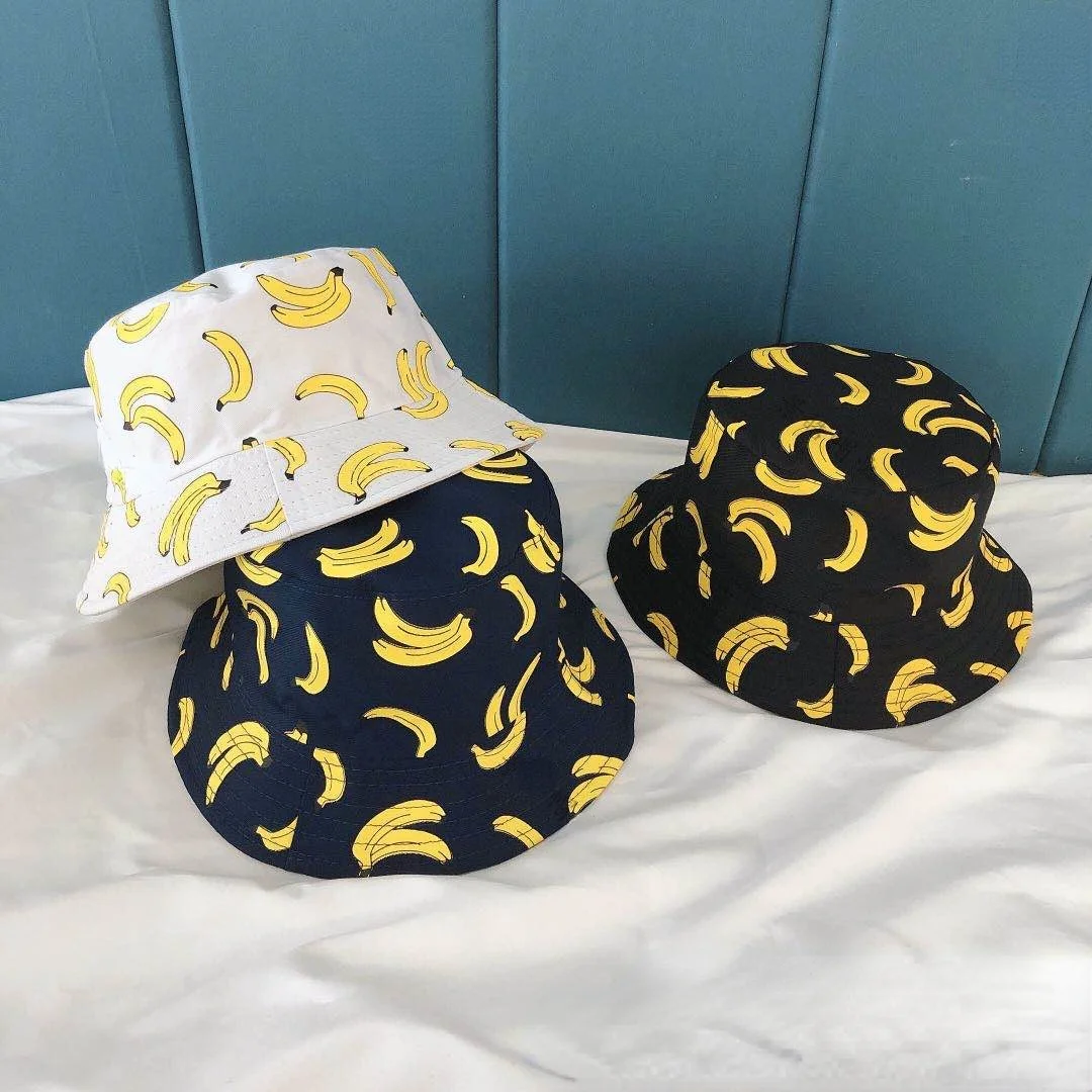 

100% Pure Cotton Printed Lemon Banana Fruit Bucket Hat Women Men Fashion Panama Cap Kpop Hat Fishing Hat Bonnet Bob Gorras Mujer