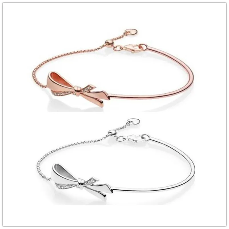 

925 Sterling Silver Bracelet Brilliant Bow Ball Clasp Adjust Bracelet Bangle Fit Women Bead Charm Diy Pandora Jewelry