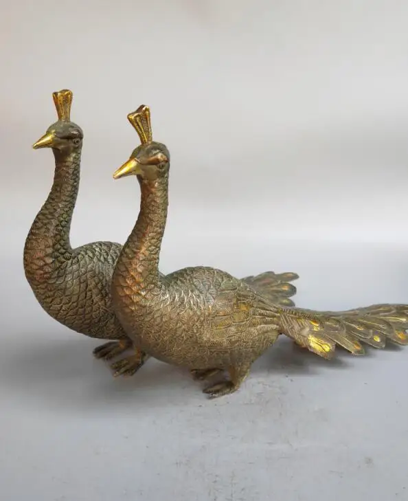 Китайская статуя павлина из чистой бронзы пара|Статуи и скульптуры| |