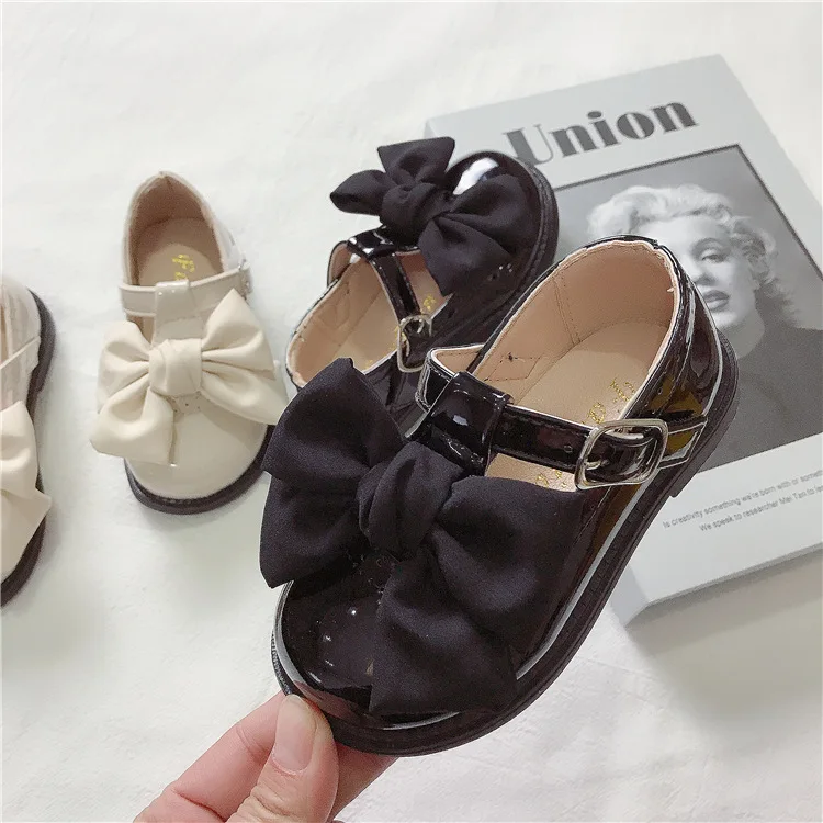 

High Quality Girls Shoes Autumn Spring With Big Bow Fashion Casual Children Boys Soft-soled Baby PU Shoes Children Leather Shoes