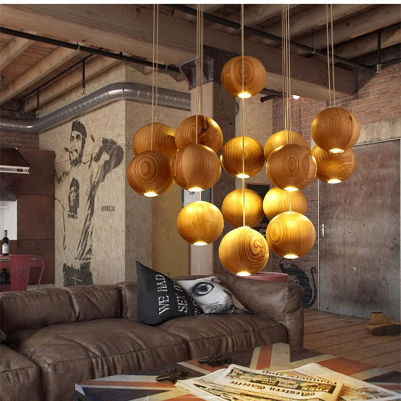 Современная Подвесная лампа из твердой древесины китайские скандинавские