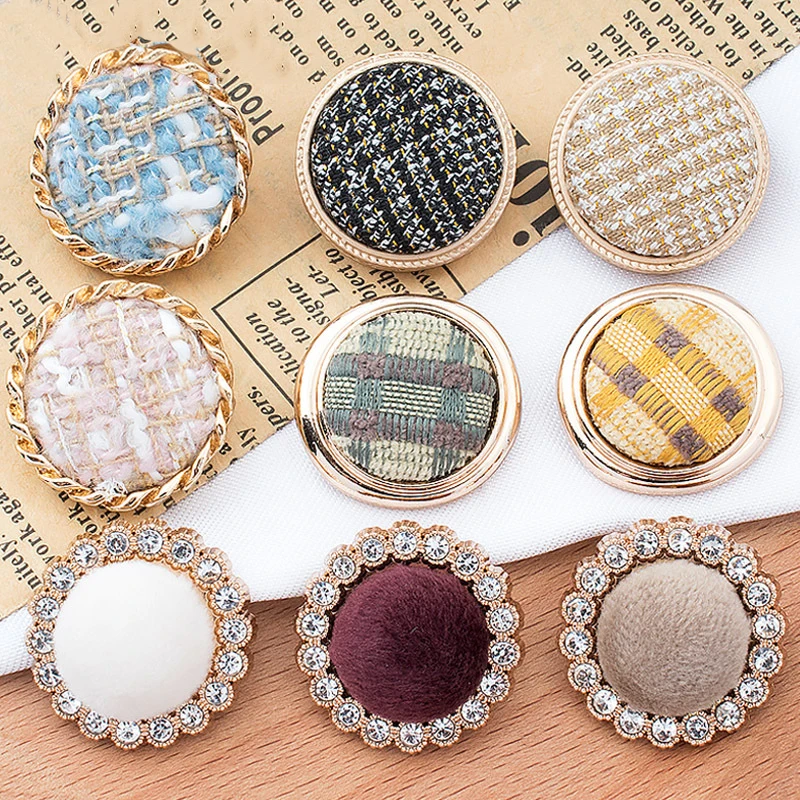 

10PCS Metal Buttons High-end Coat Cashmere Woolen Suit Round Inset Rhinestone Decoration Large Hand Sewing Buckle