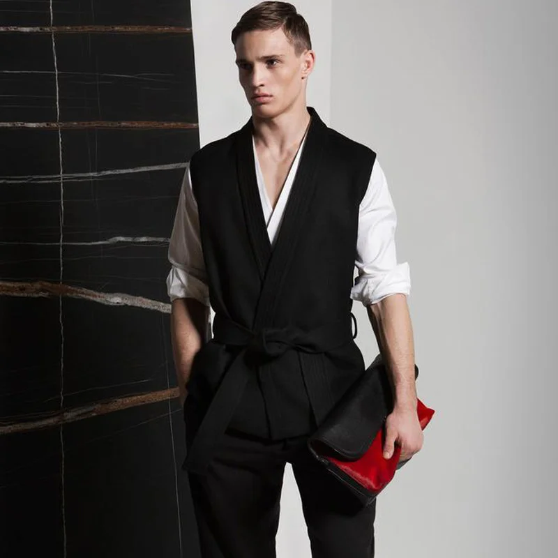 

color Men's solid woolen coat spring autumn vest European and American fashion trendy men's slim sleeveless jacket wool