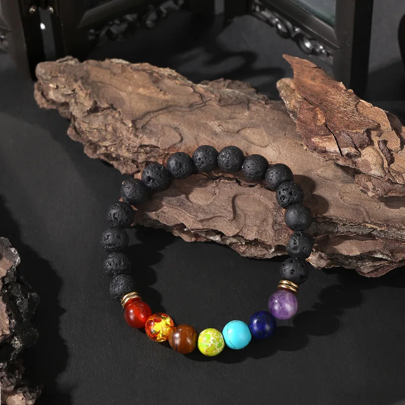 

Fashion Creative Volcanic Stone Energy Bracelet Color Bead Bracelet Red Agate Stone Yoga Bracelet Jewelry Decoration Friend Gift