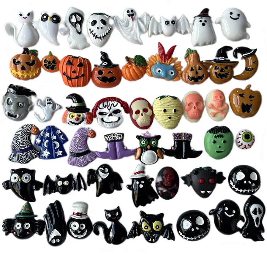 

30 шт./лот, смешанные украшения для Хэллоуина с плоской спинкой из смолы, кабошоны с плоским основанием, кабошон, сделай сам, скрапбукинг, укра...