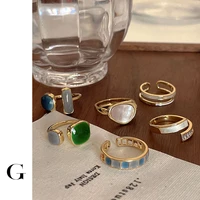 ghidbk irregular asymmetric drop oil square ring female romantic designer emerald shell open rings engagement bridesmaid jewelry