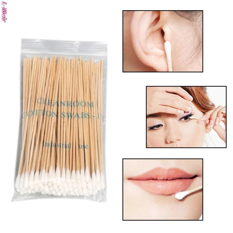 

100/200Pcs 6 Inch Long Wooden Handle Cotton Swabs Cleaning Sticks Applicator