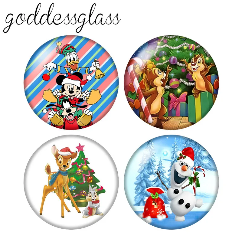 

Disney Christmas Mickey Minnie olaf 10pcs 12mm/18mm/20mm/25mm Round photo glass cabochon flat back Necklace Making findings