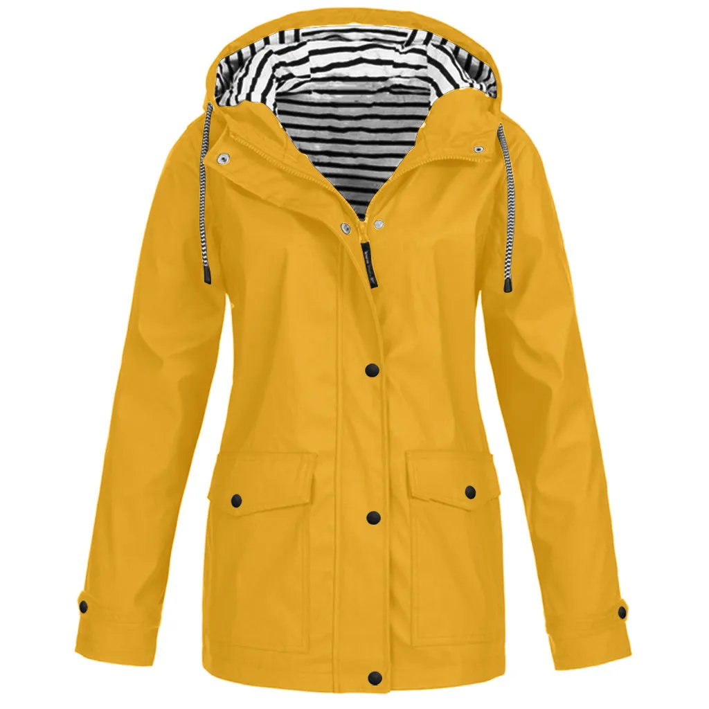 

Women Solid Rain Outdoor Plus Waterproof Hooded Raincoat Windproof Jacket Coat