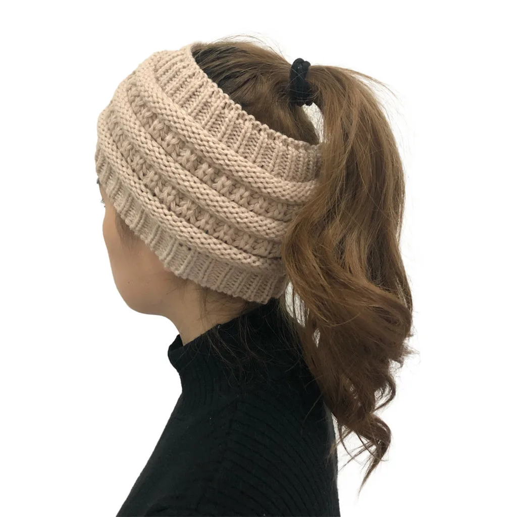 Women Fashion Outdoor Solid Color Splice Hats Crochet Knit Holey Beanie Caps New Ladies Autumn Warm Headband Empty Top #P2 | Аксессуары