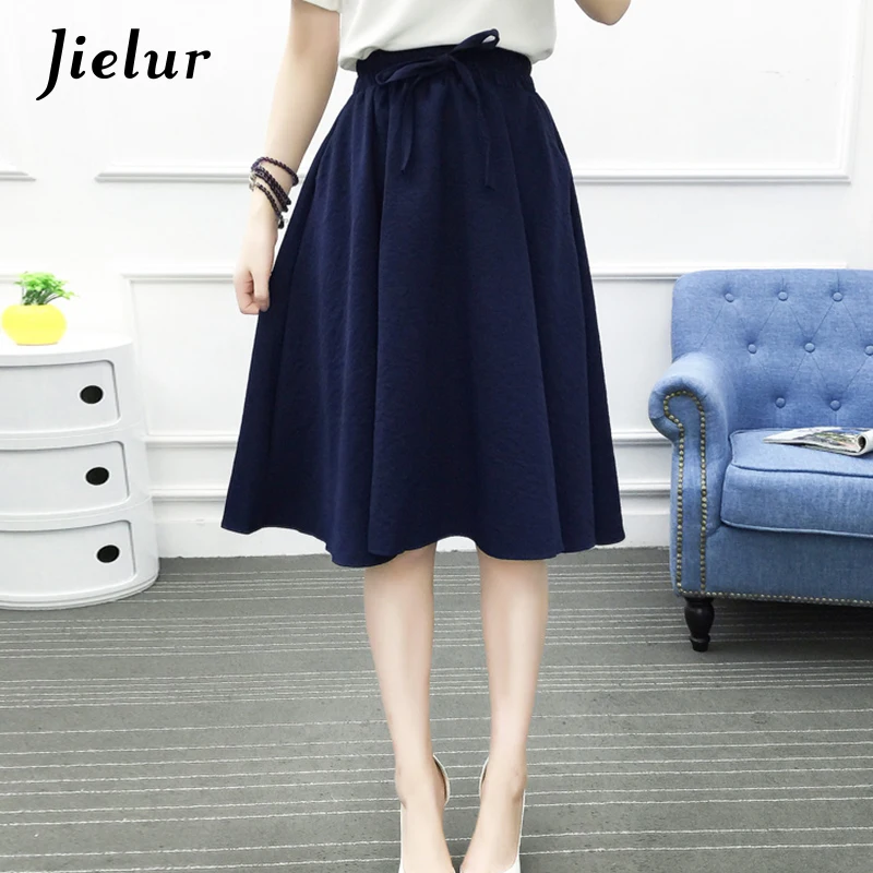 Женская офисная юбка Jielur розовая Армейская зеленая трапециевидной формы лето