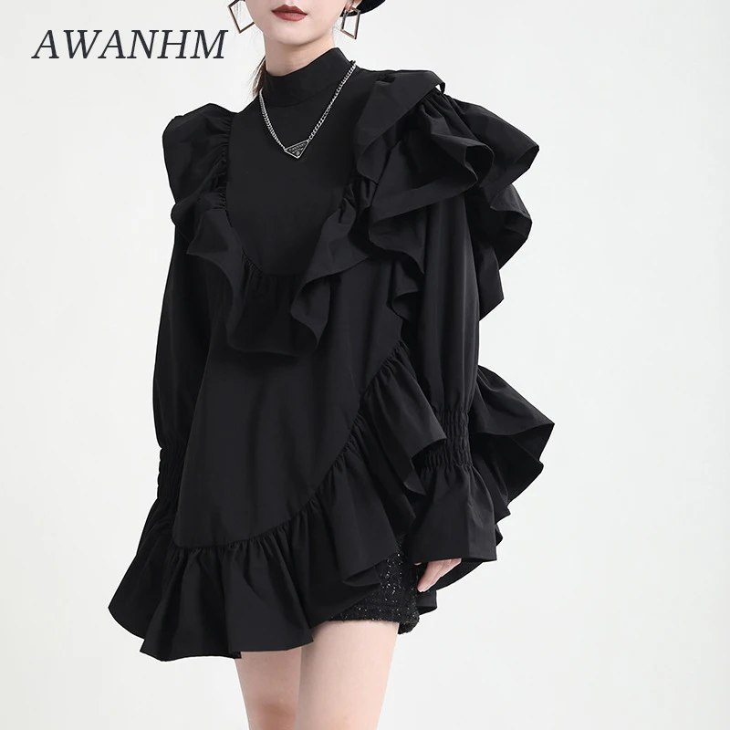 

Autumn and Winter Designer Fashionable Simple Irregular Dress Loose Wooden Ear Skirt