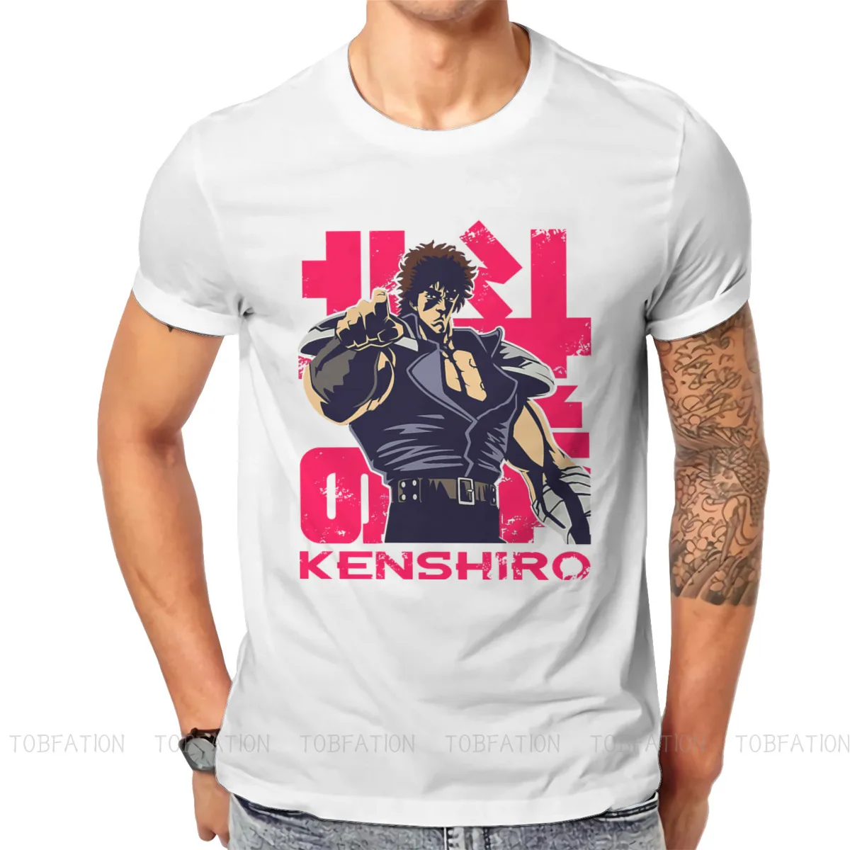 

Футболка с принтом кулак Северной Звезды японская манга 166b Kenshiro, Классические графические мужские футболки, топы больших размеров, футболка с круглым вырезом