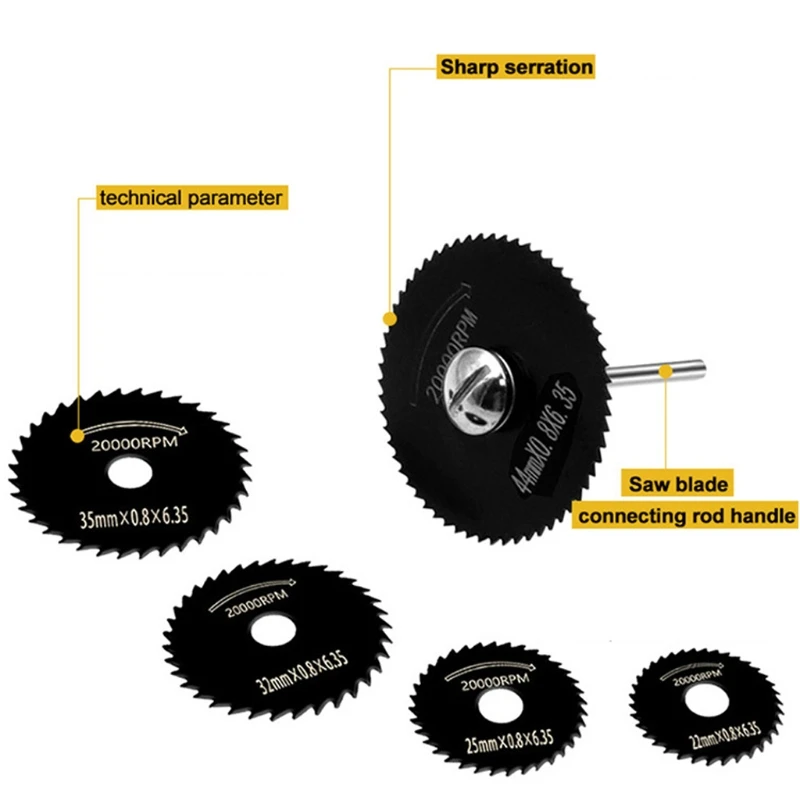 

7Pcs Black Mini High Speed Steel Saw Web Circular Rotary Cutting Blade Wheel Discs Mandrel Electric Grinding Accessories